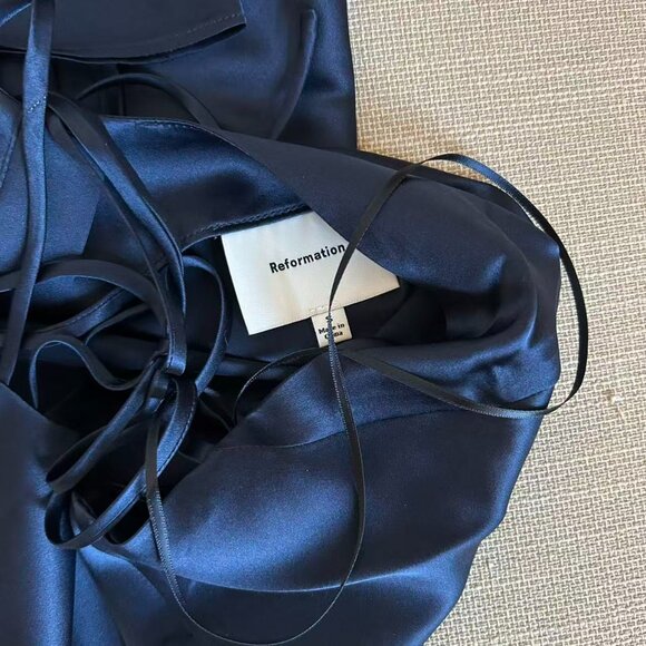 Reformation Jeany Silk Maxi Dress Gown Small Midnight Navy Blue Holiday Party - Picture 8 of 11